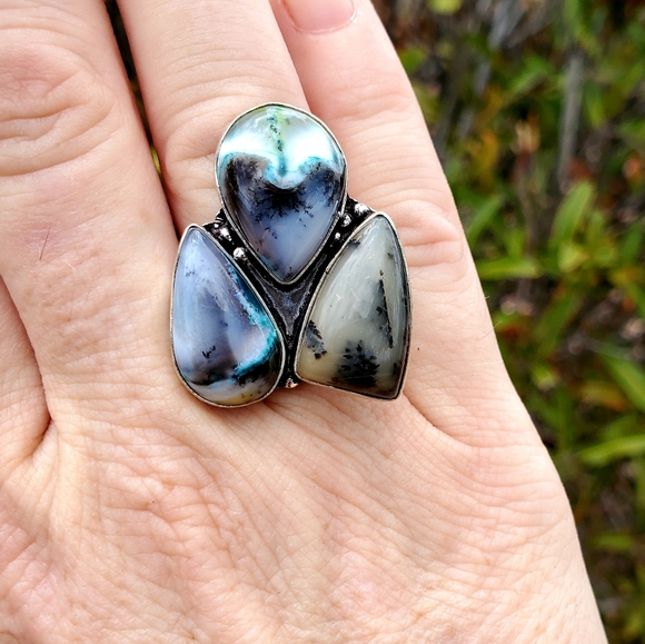 New Unique Multi Dendritic Opal 925 Silver Ring. - Picture 5 of 16